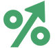 Green percentage sign with arrow.