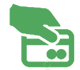 Green hand swiping credit card.