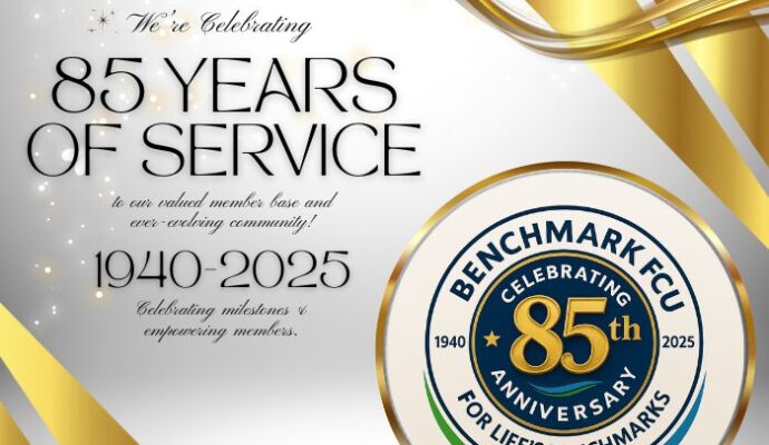 Benchmark FCU 85th Anniversary home page banner featuring limited -time logo.